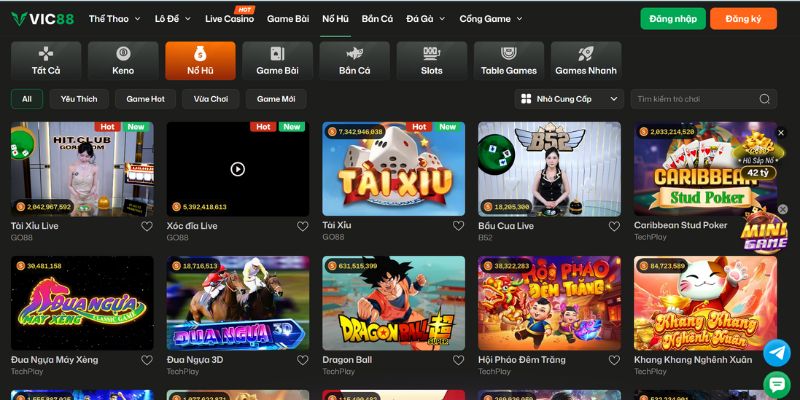 Khám phá sảnh game nổ hũ tại nhà cái VIC88